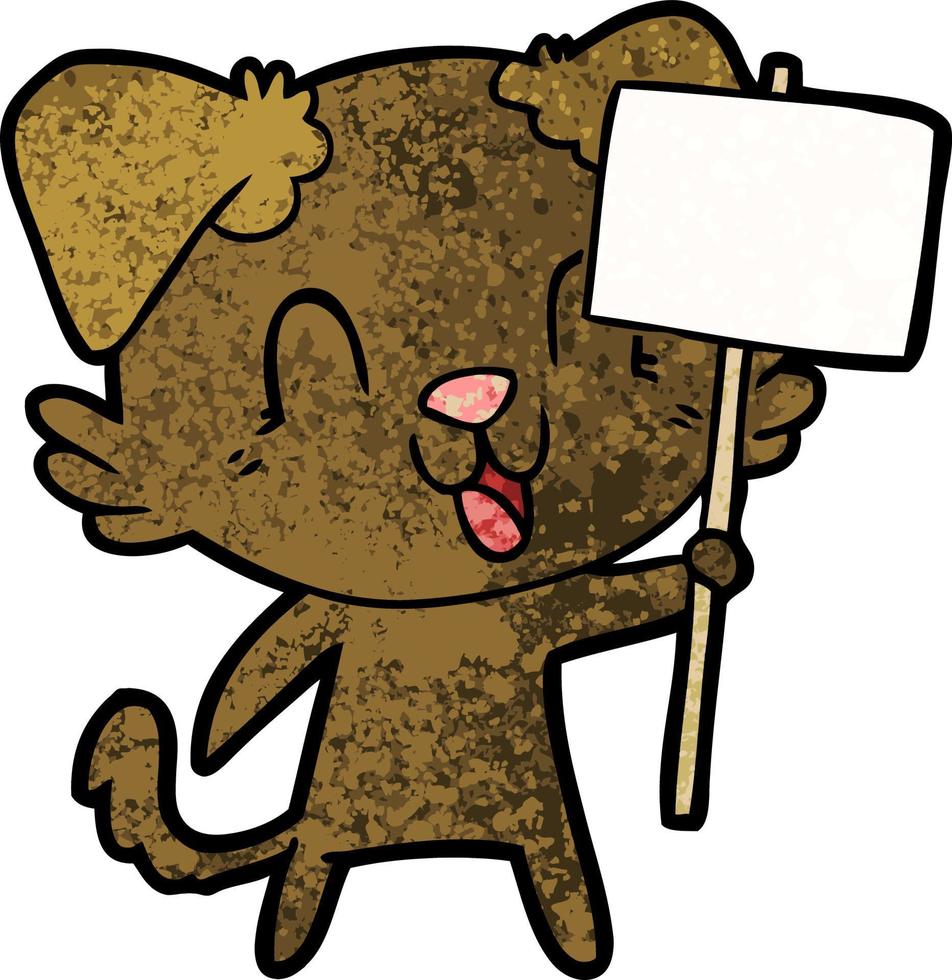 laughing cartoon dog with sign vector