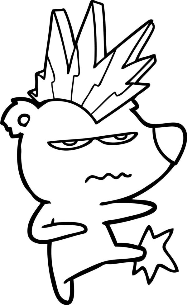 enojado, punk, oso, caricatura, patear vector