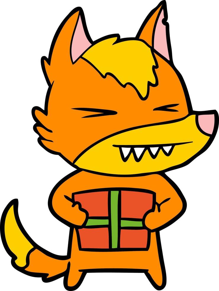 fox cartoon character with present vector