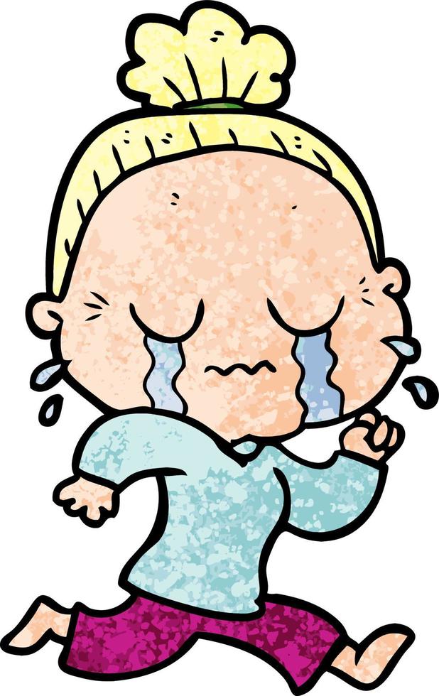 cartoon crying old lady vector