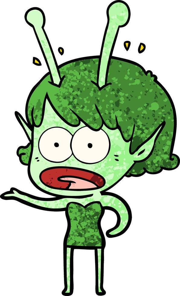 cartoon shocked alien girl vector