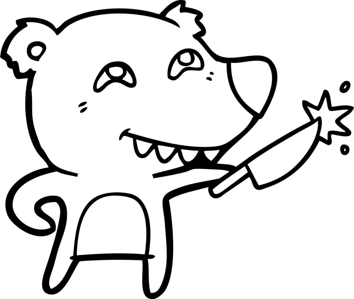 cartoon bear with sharp knife vector