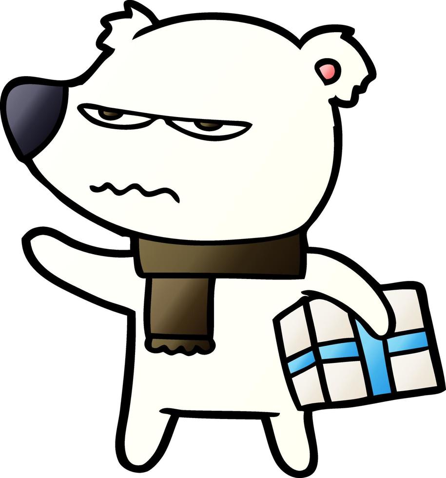 polar bear with christmas present cartoon vector