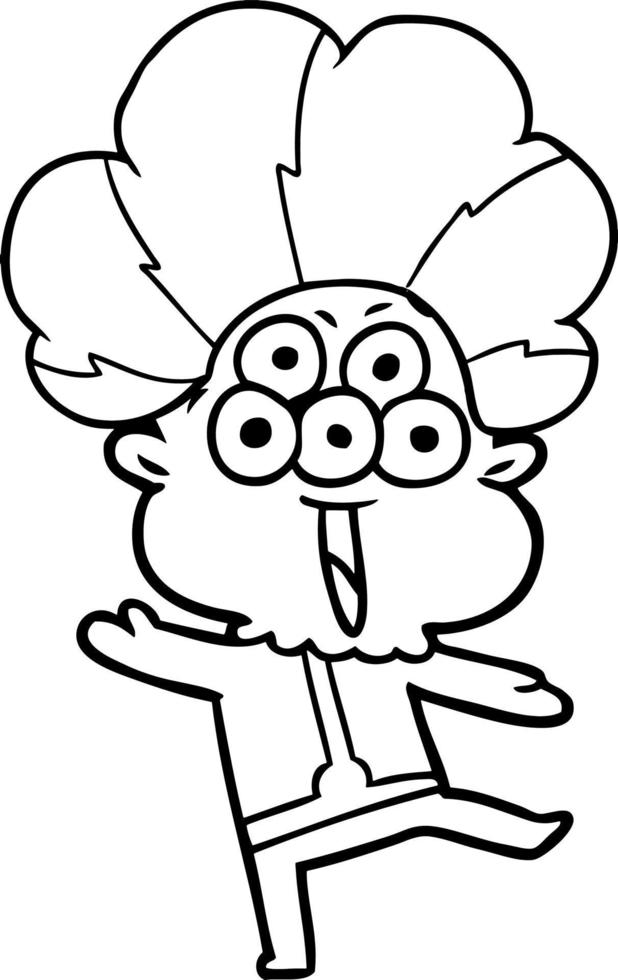happy cartoon alien dancing in clown wig vector