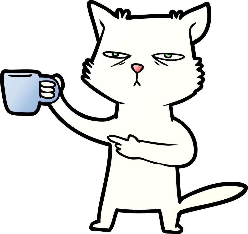 gato de dibujos animados que necesita una recarga de café vector