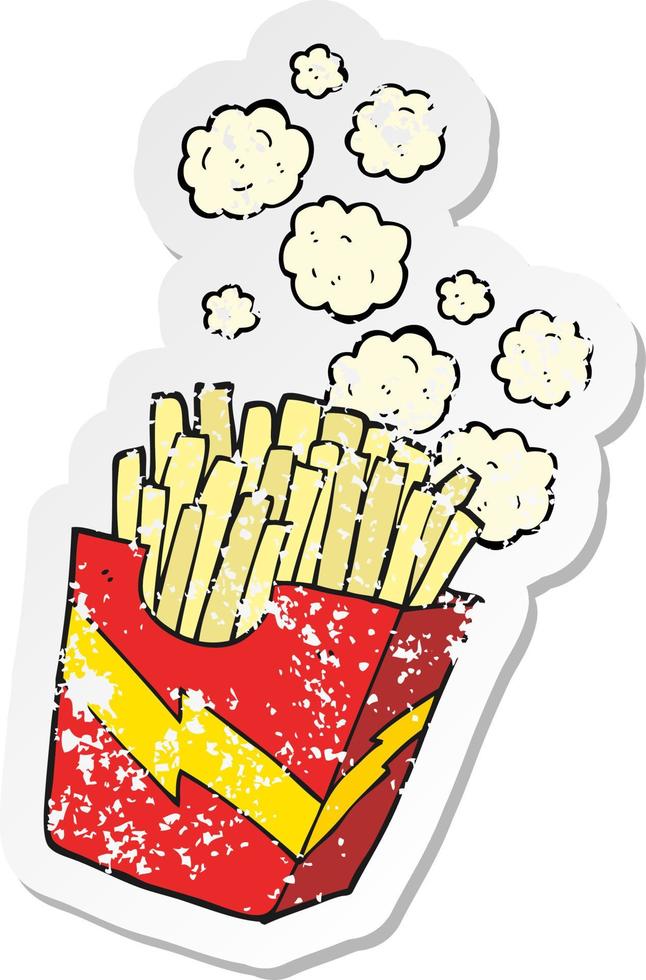 retro distressed sticker of a cartoon french fries vector