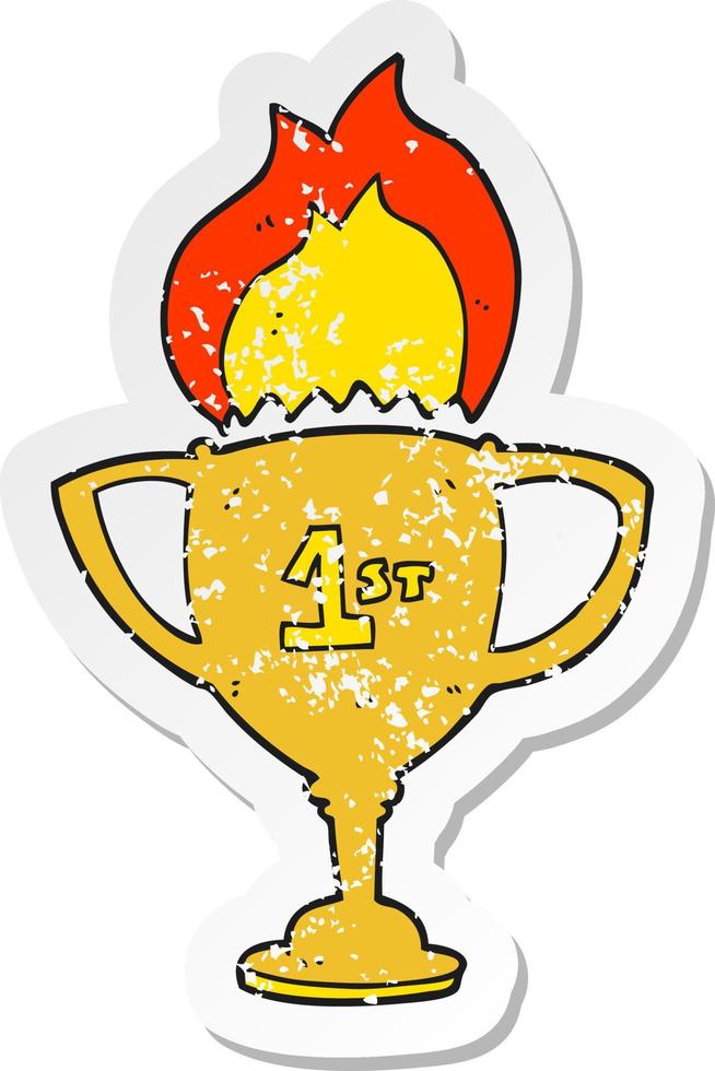 retro distressed sticker of a cartoon sports trophy vector
