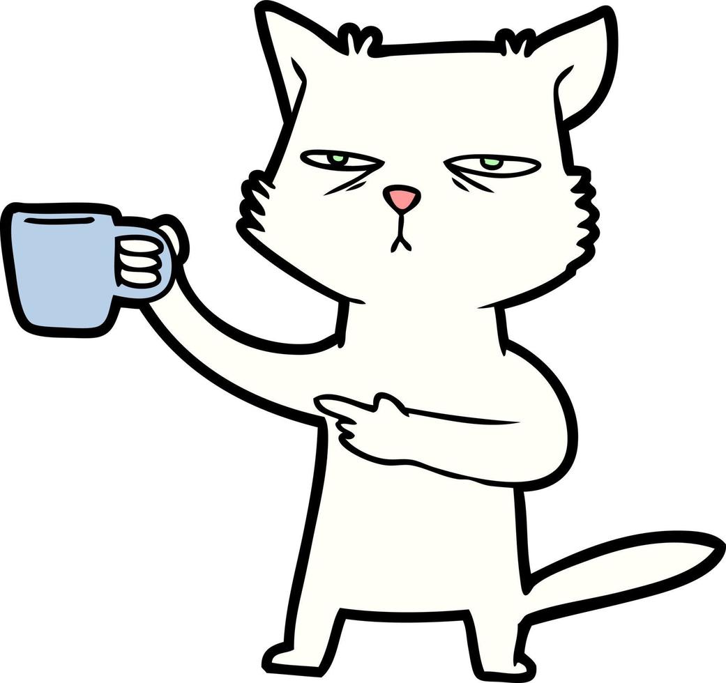 gato de dibujos animados que necesita una recarga de café vector