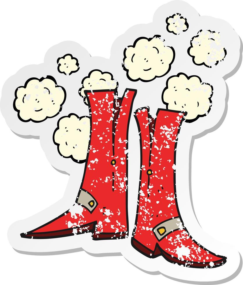 retro distressed sticker of a cartoon boots vector