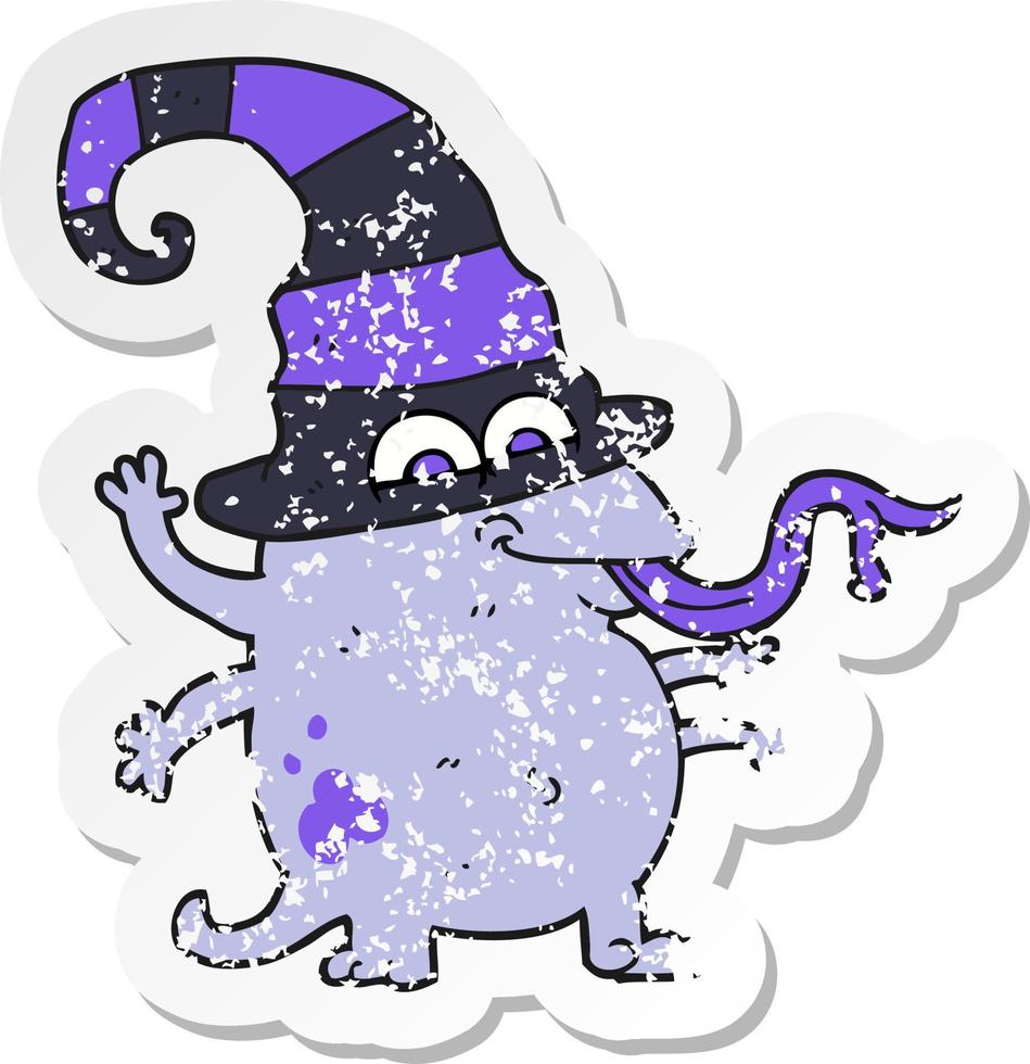 retro distressed sticker of a cartoon halloween alien vector