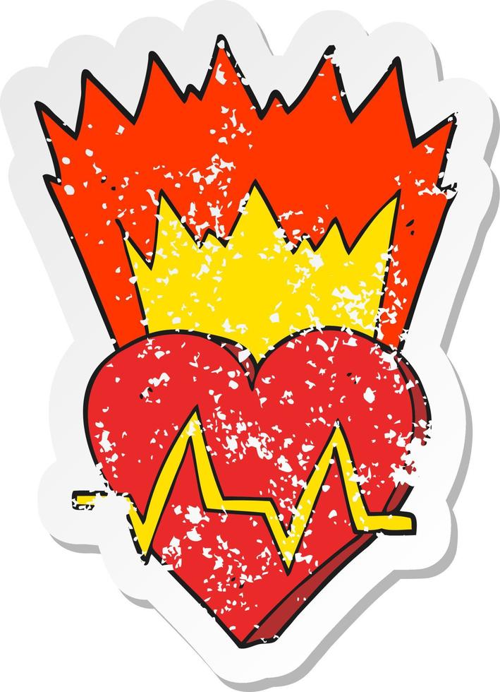 retro distressed sticker of a cartoon heart rate vector