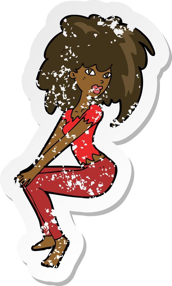 retro distressed sticker of a cartoon woman with big hair vector