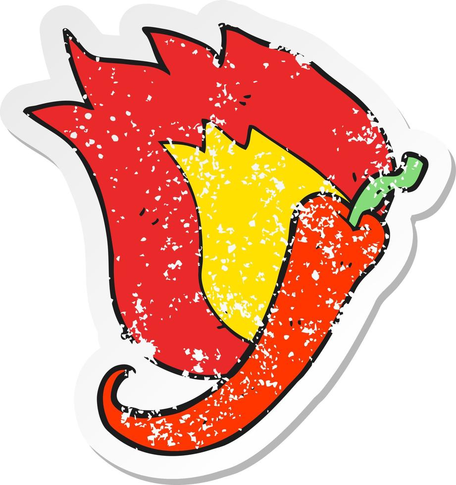 retro distressed sticker of a cartoon flaming hot chilli pepper vector