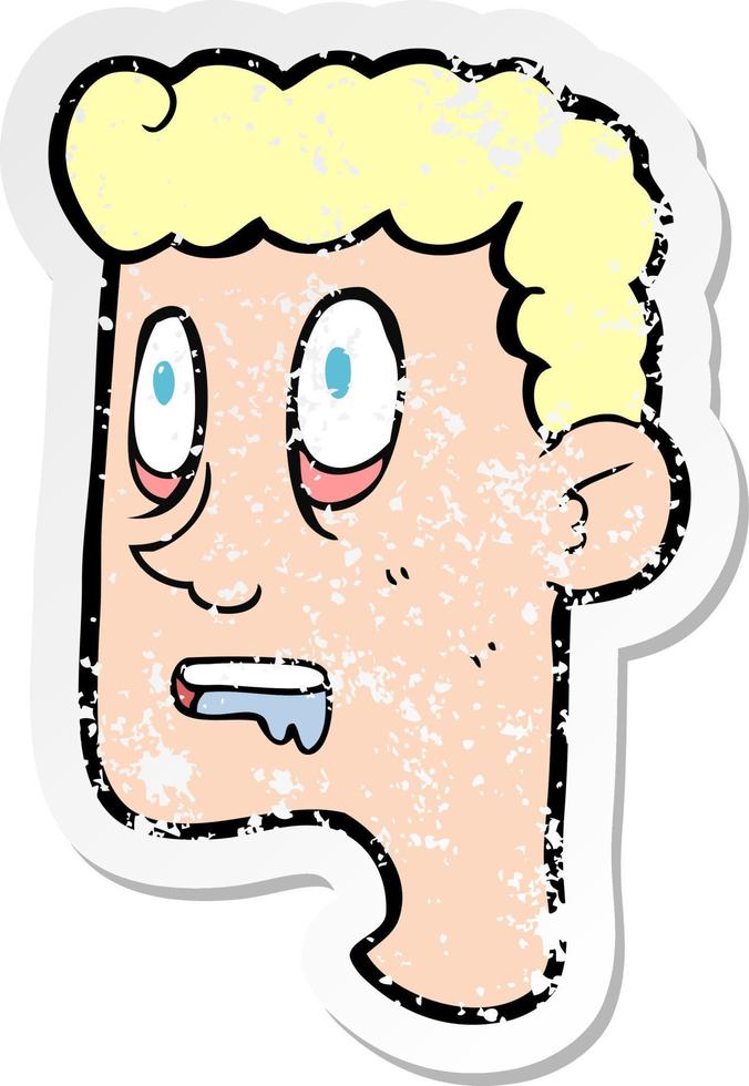 retro distressed sticker of a cartoon staring man drooling vector