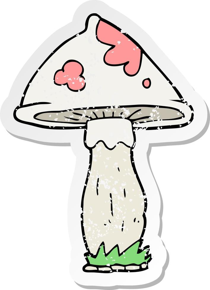 retro distressed sticker of a cartoon mushroom vector