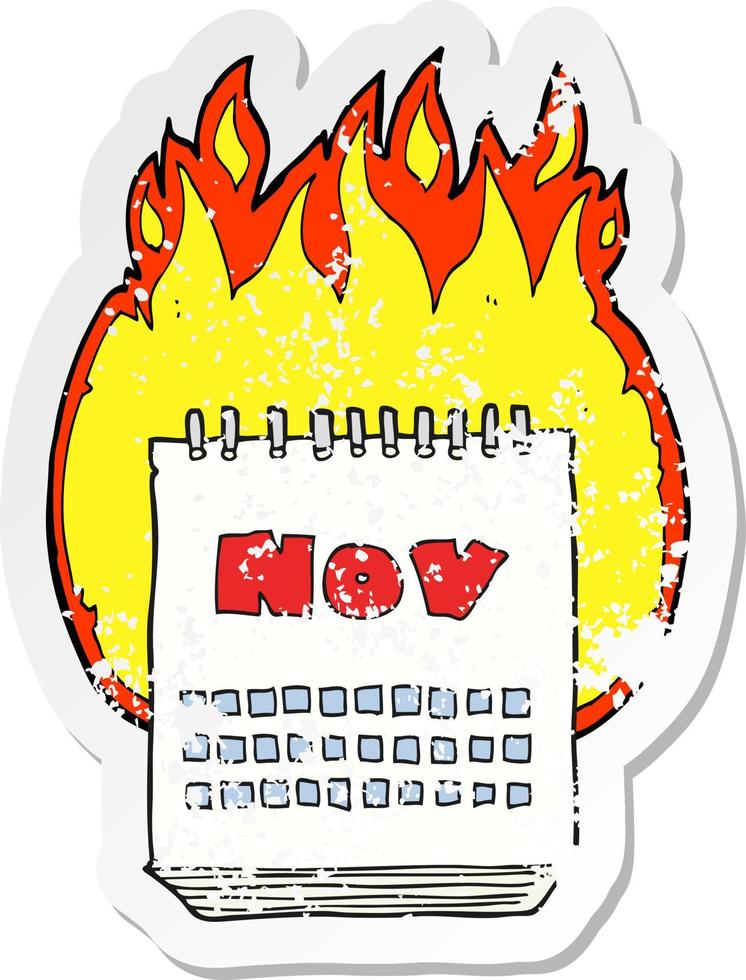 retro distressed sticker of a cartoon calendar showing month of november vector