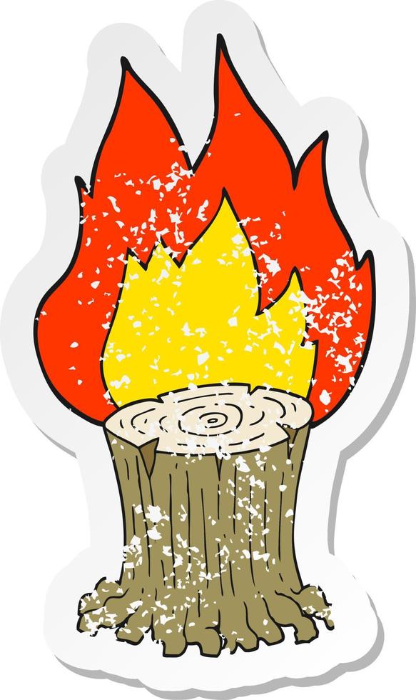 retro distressed sticker of a cartoon big tree stump on fire vector