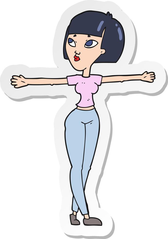 sticker of a cartoon woman spreading arms vector