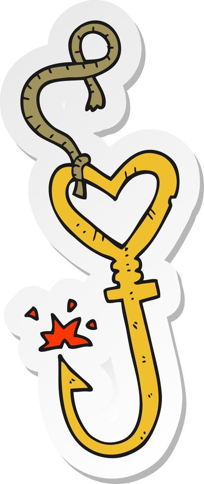 sticker of a cartoon love heart fish hook vector