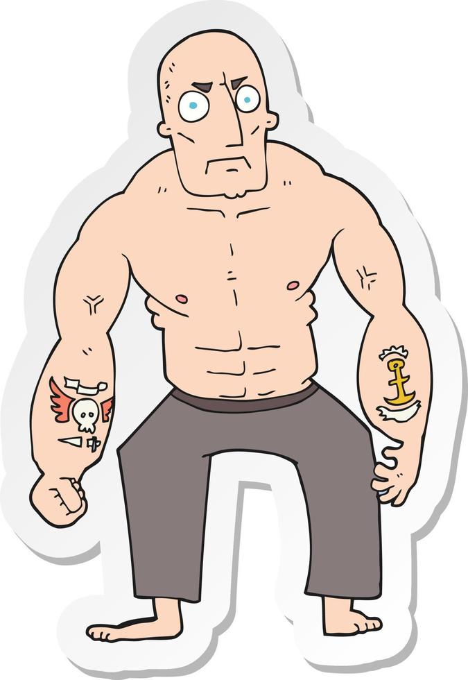 sticker of a cartoon tough man vector