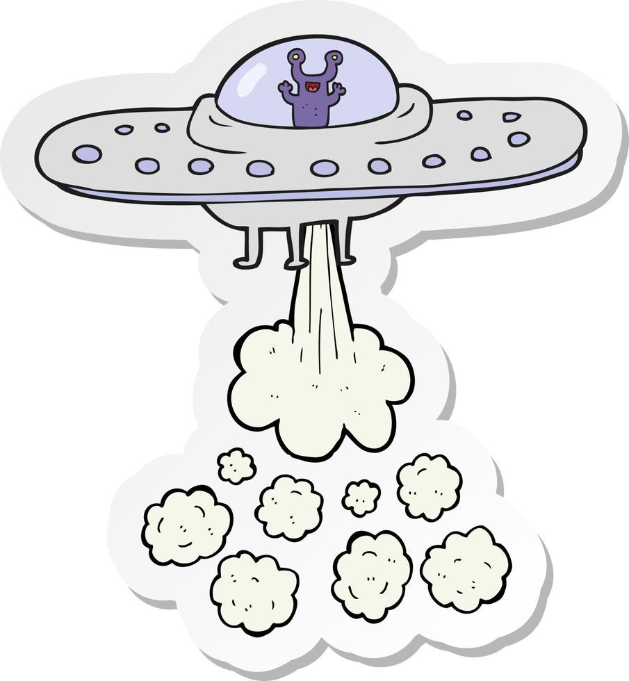 sticker of a cartoon flying saucer vector