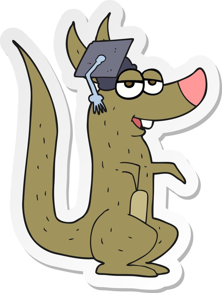 pegatina de un canguro de dibujos animados con gorro de graduación vector