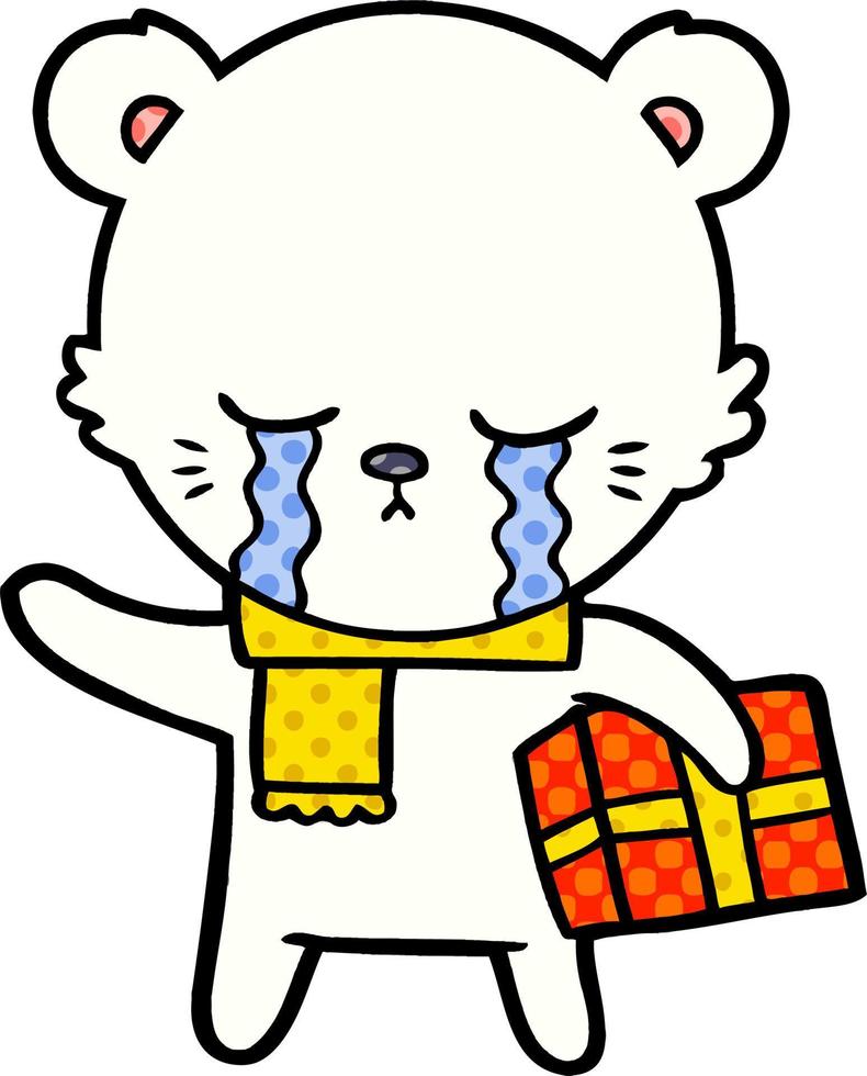 polar bear with christmas present cartoon vector