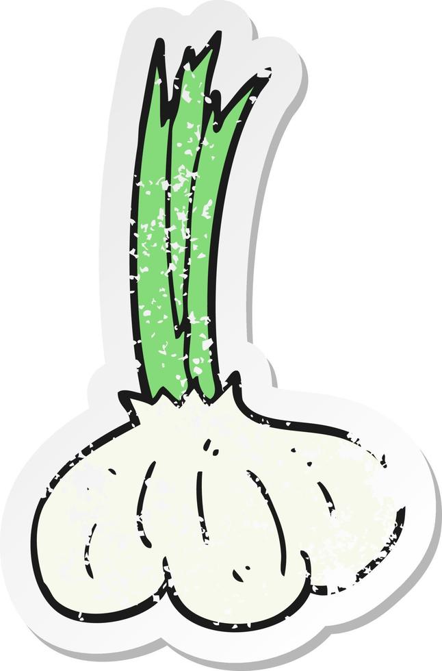 retro distressed sticker of a cartoon garlic vector
