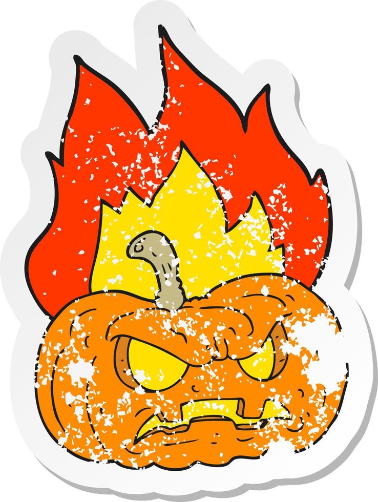 pegatina retro angustiada de una calabaza de halloween de dibujos animados vector