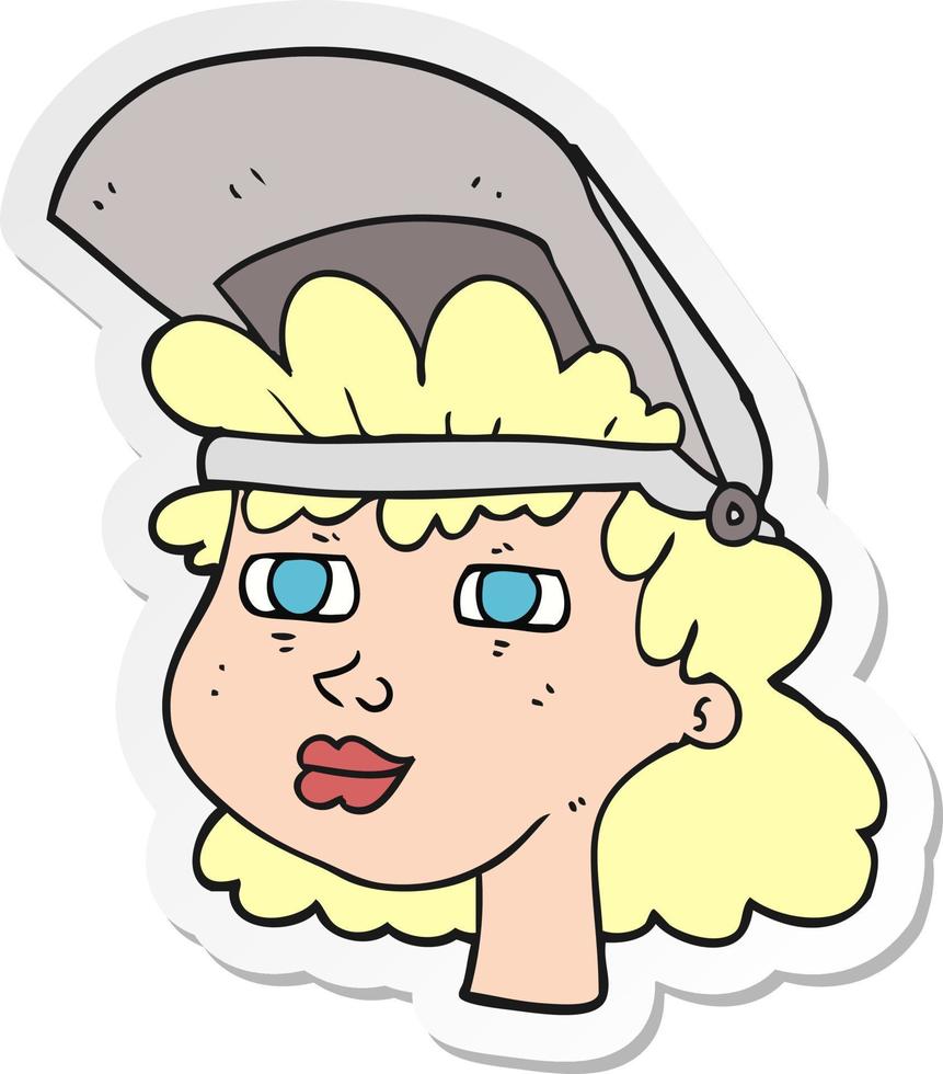 sticker of a cartoon woman with welding mask vector