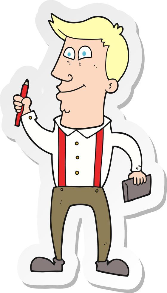 sticker of a cartoon man with notebook and pen vector