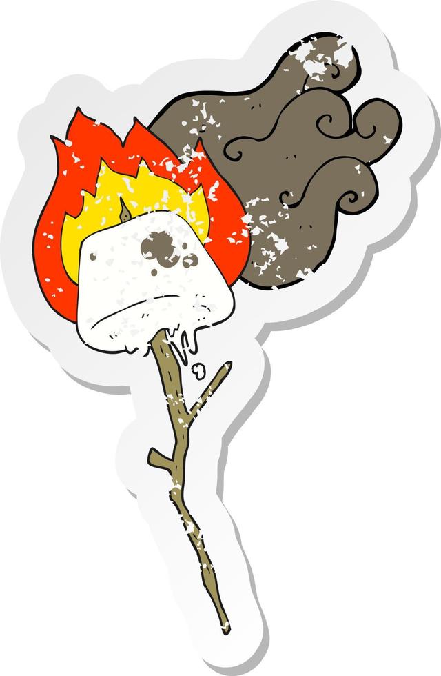 retro distressed sticker of a cartoon toasted marshmallow vector