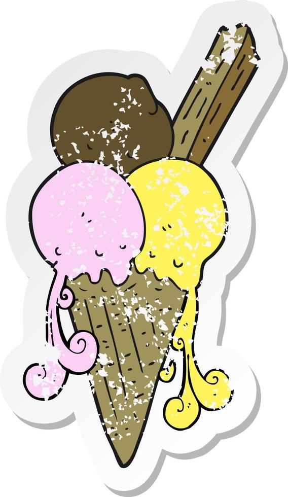 retro distressed sticker of a cartoon ice cream cone vector