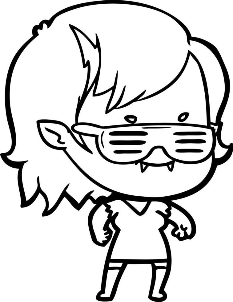 cartoon friendly vampire girl in cool shades vector