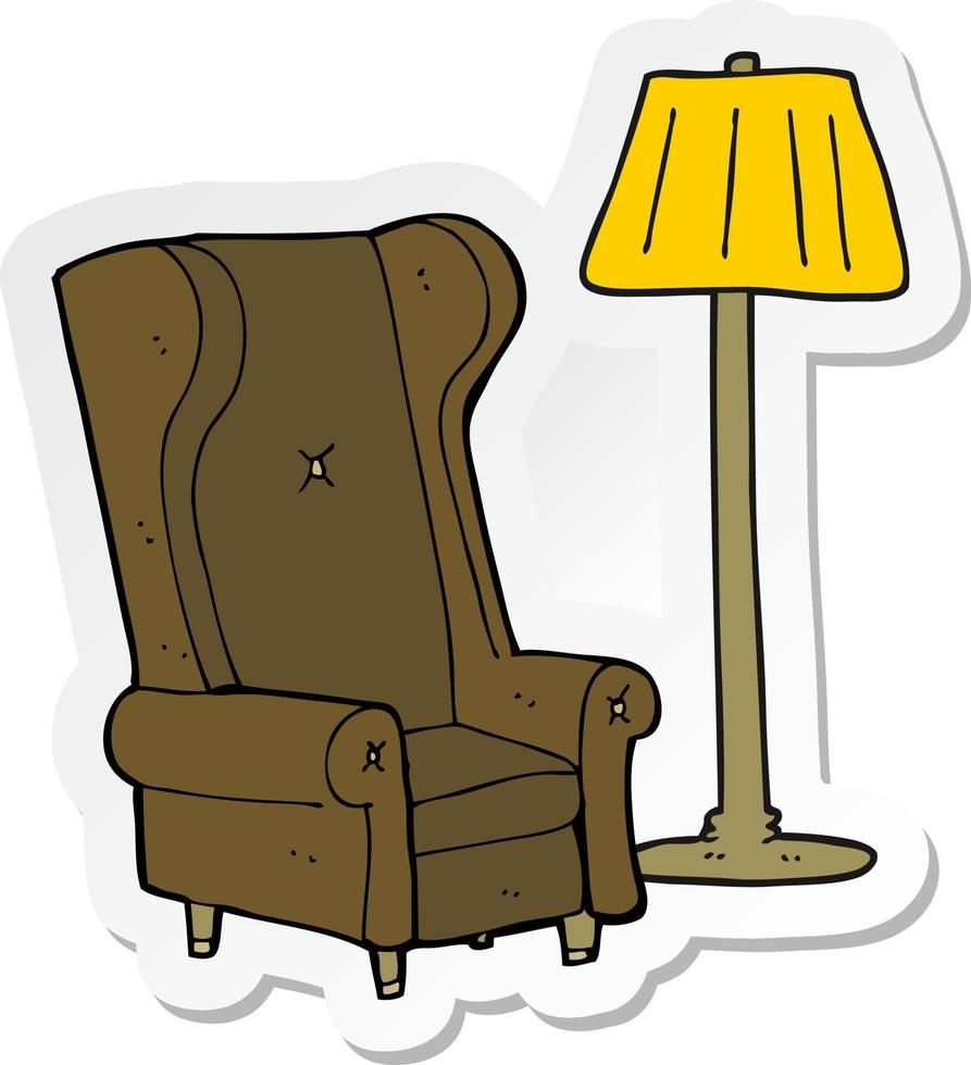 sticker of a cartoon lamp and old chair vector