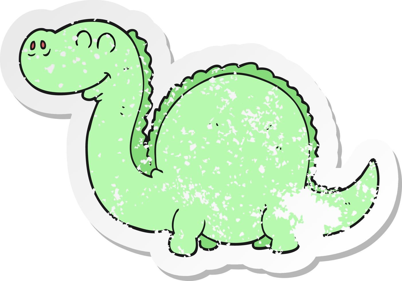 retro distressed sticker of a cartoon dinosaur vector