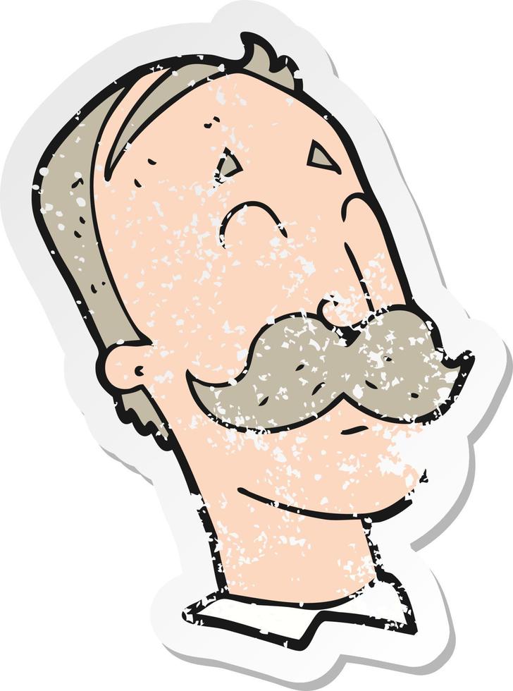 retro distressed sticker of a cartoon ageing man with mustache vector