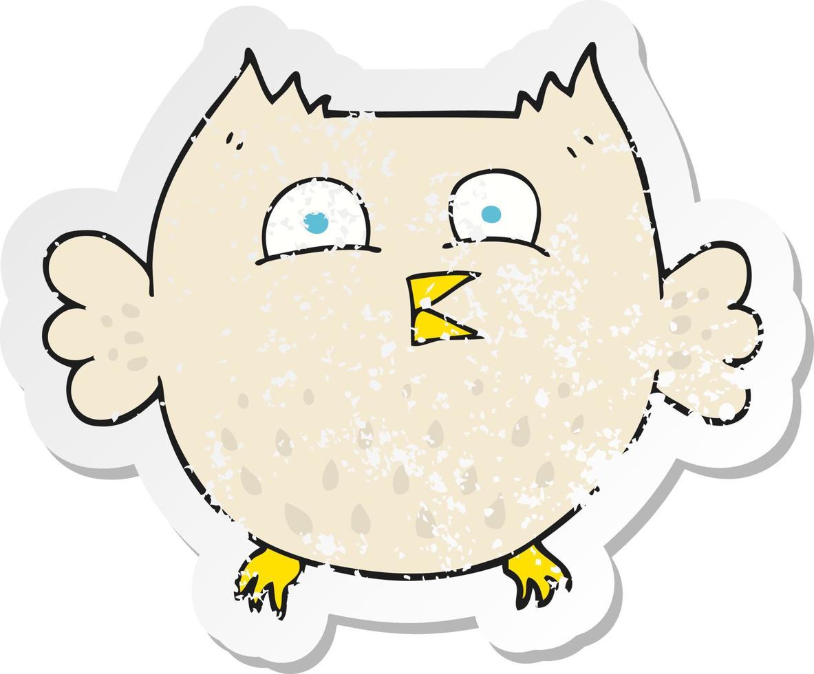 retro distressed sticker of a cartoon happy owl vector