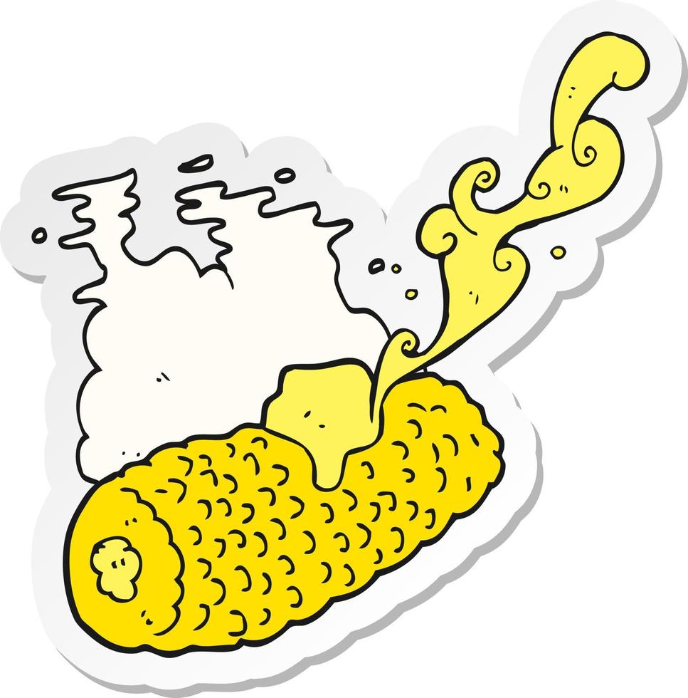 sticker of a cartoon corn on cob with butter vector