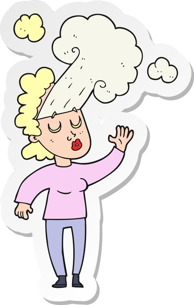 sticker of a cartoon woman letting off steam vector