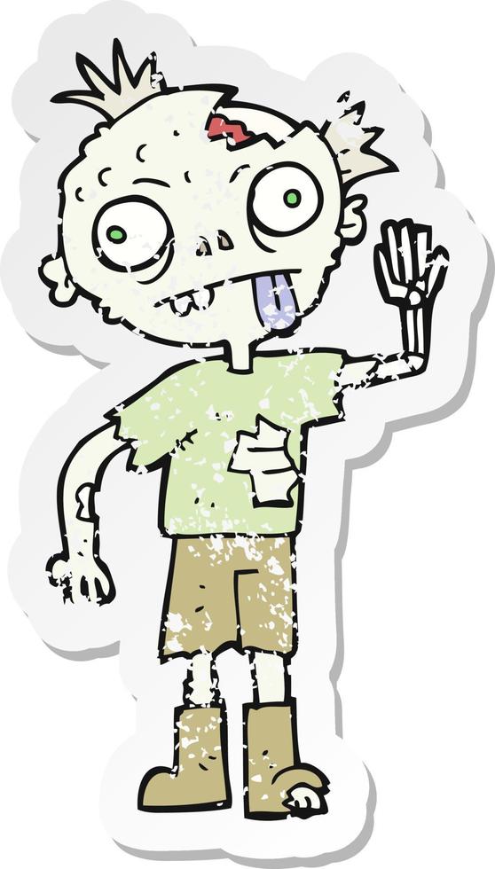 retro distressed sticker of a cartoon zombie vector