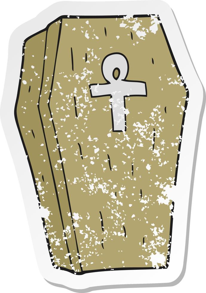 retro distressed sticker of a cartoon spooky coffin vector