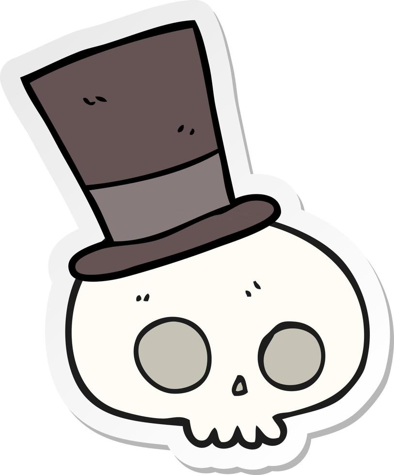 pegatina de un cráneo de dibujos animados con sombrero de copa vector