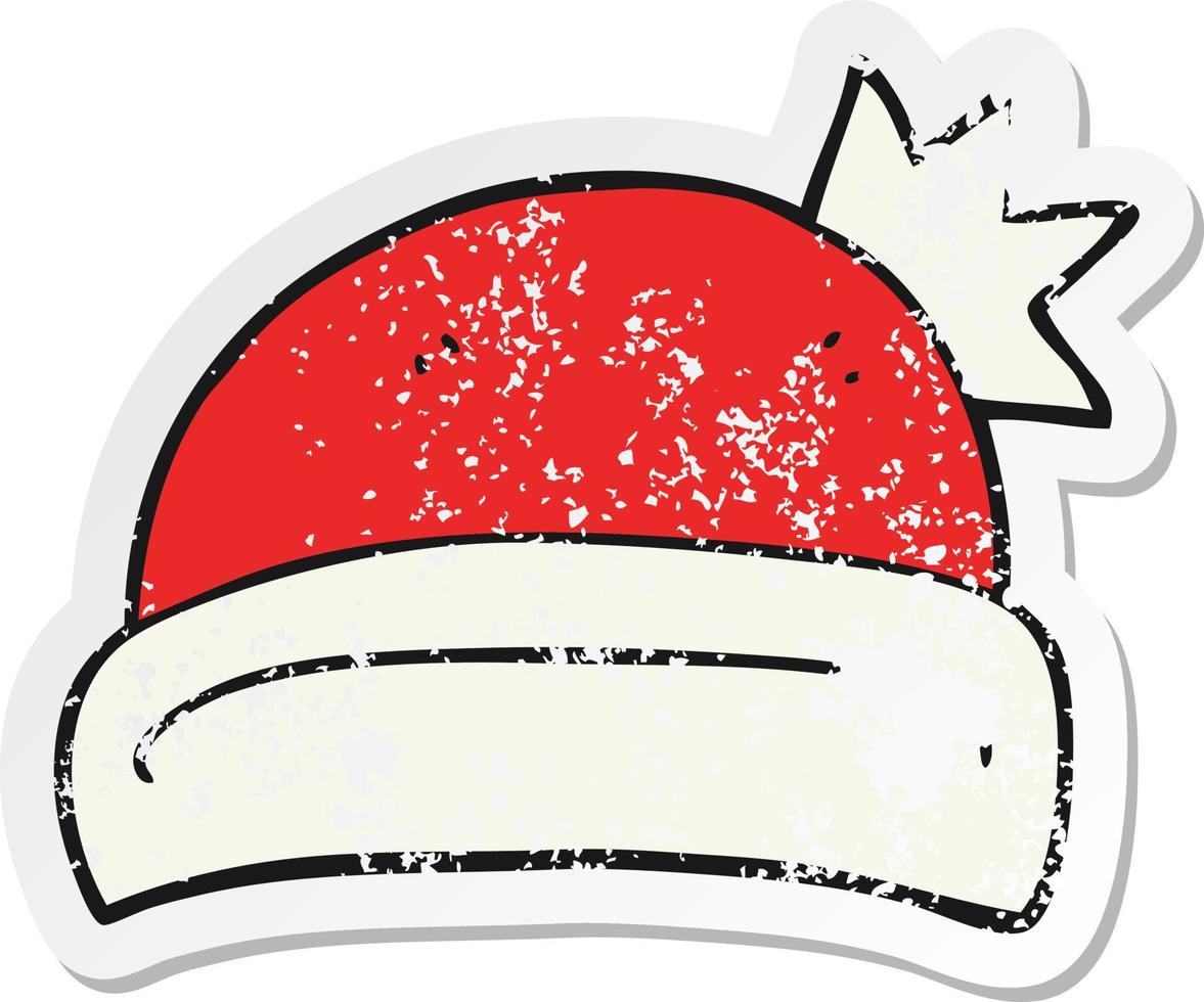 retro distressed sticker of a cartoon christmas hat vector