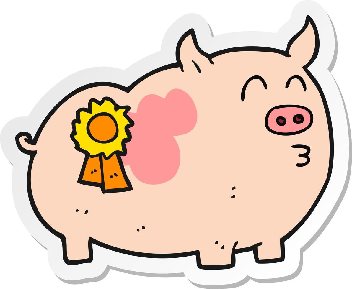 sticker of a cartoon prize winning pig vector