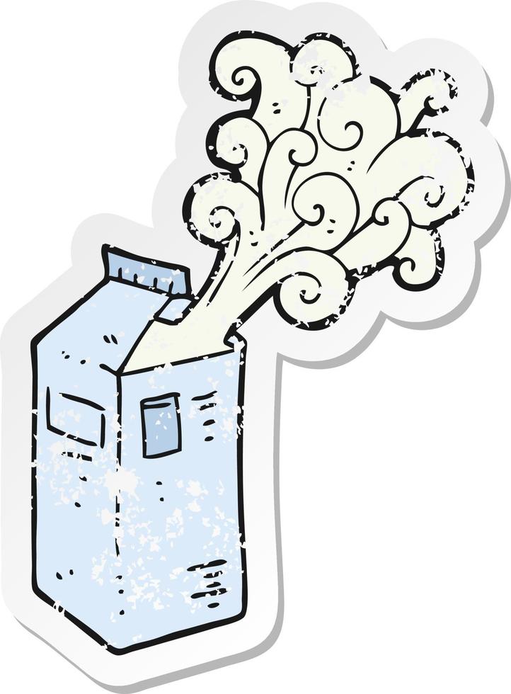 retro distressed sticker of a cartoon milk carton exploding vector