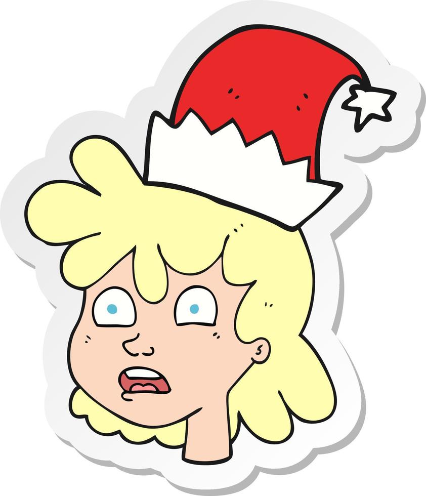 sticker of a cartoon woman wearing christmas hat vector