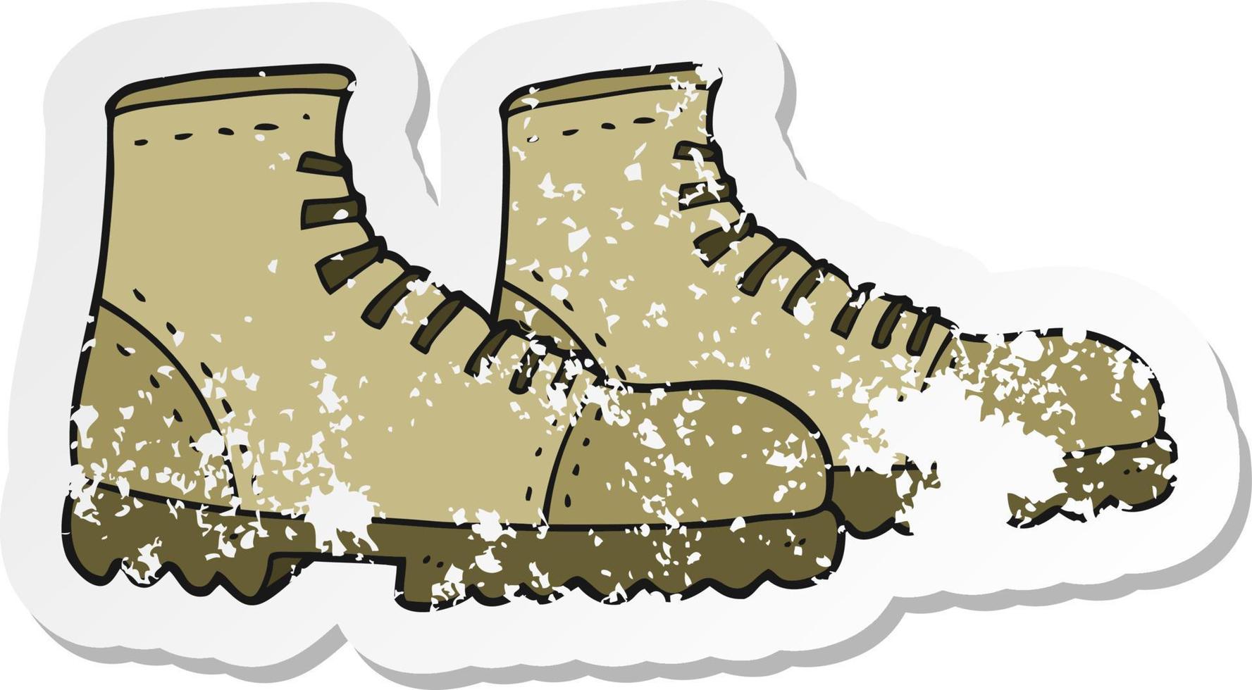 retro distressed sticker of a cartoon walking boots vector