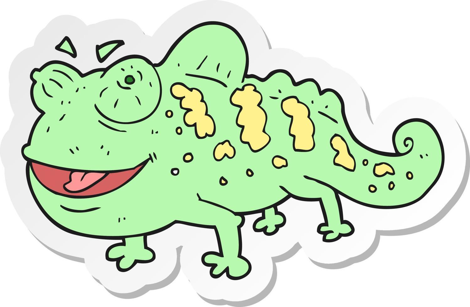 sticker of a cartoon chameleon vector