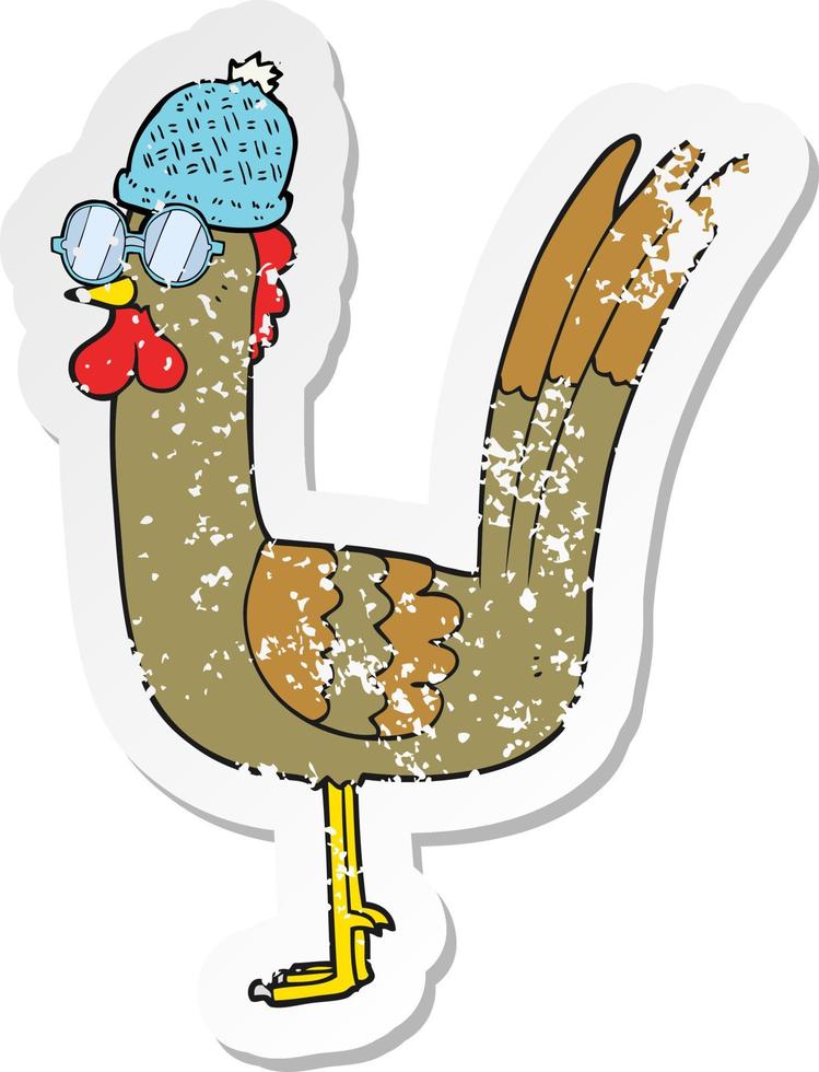 retro distressed sticker of a cartoon chicken wearing disguise vector